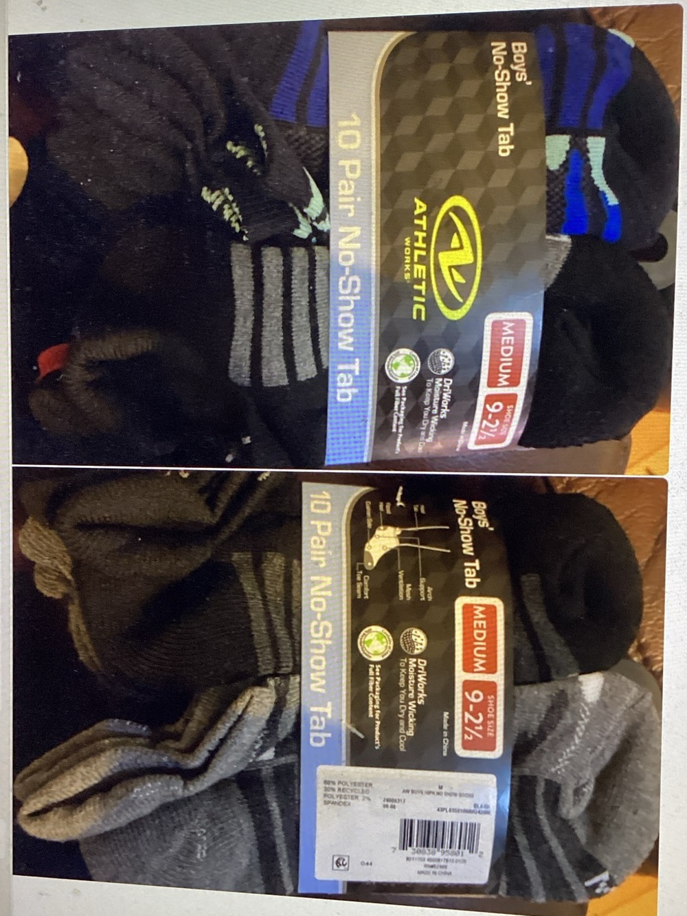 Athletic Works Boys' Black & Gray No-Show Socks - 10 Pack (Medium)